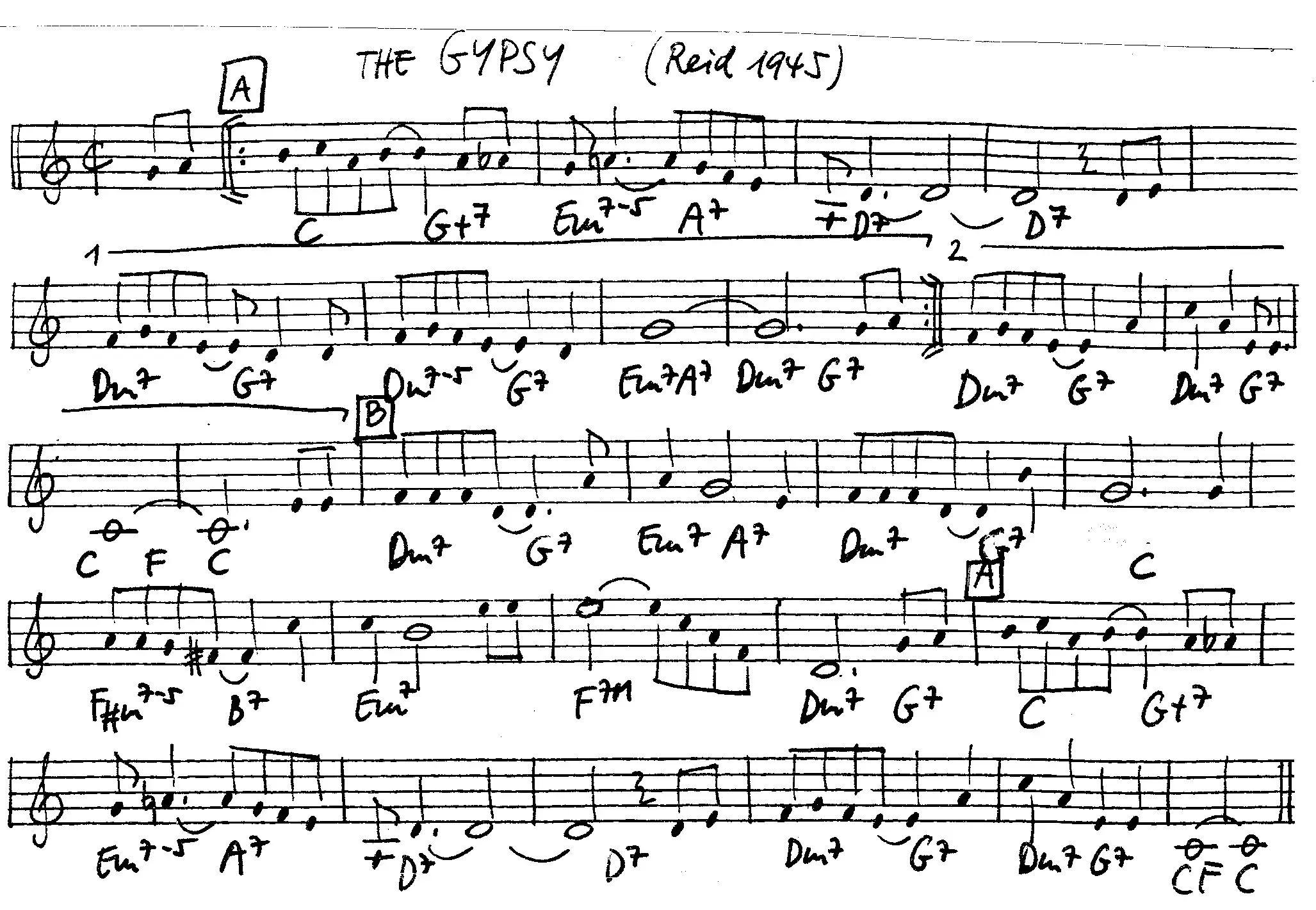 the gypsy free jazz leadsheet - Courtesy of the Jungle Jazz Band